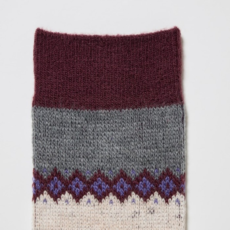 Uniqlo HEATTECH Fair Isle Strumpor Dam Lila | 1239563