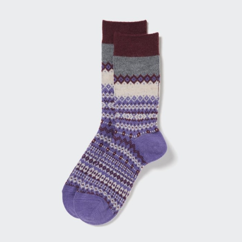 Uniqlo HEATTECH Fair Isle Strumpor Dam Lila | 1239563