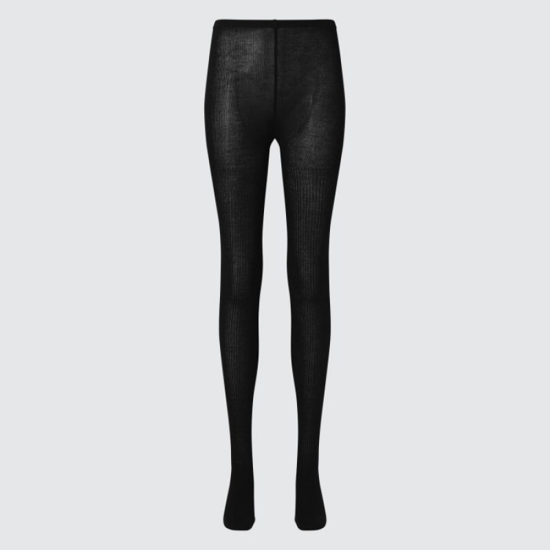 Uniqlo HEATTECH Ribbed Knitted Strumpbyxor Dam Svarta | 3054496