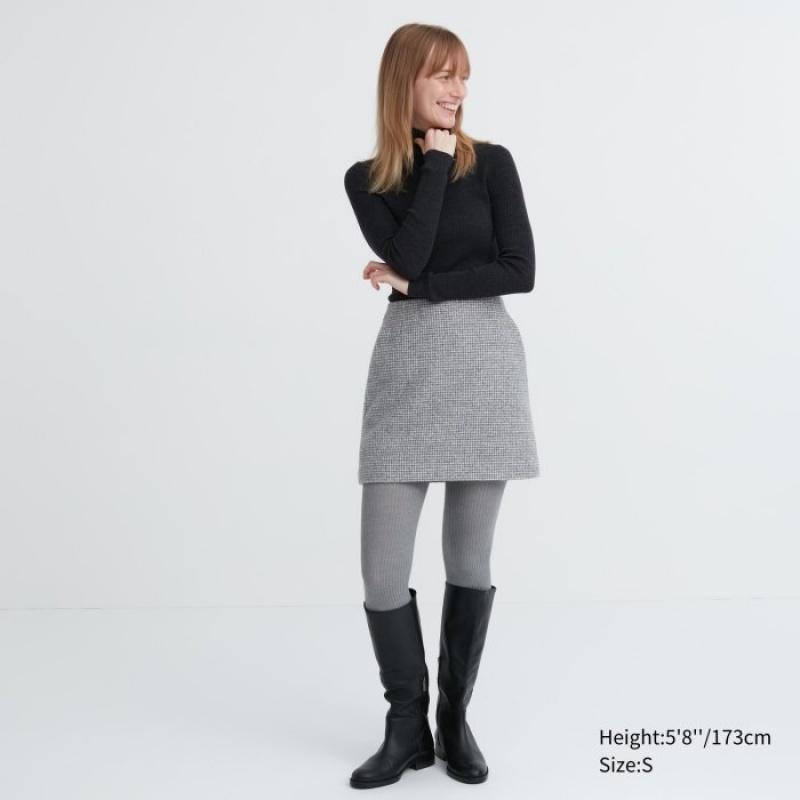 Uniqlo HEATTECH Ribbed Knitted Strumpbyxor Dam Grå | 6059046