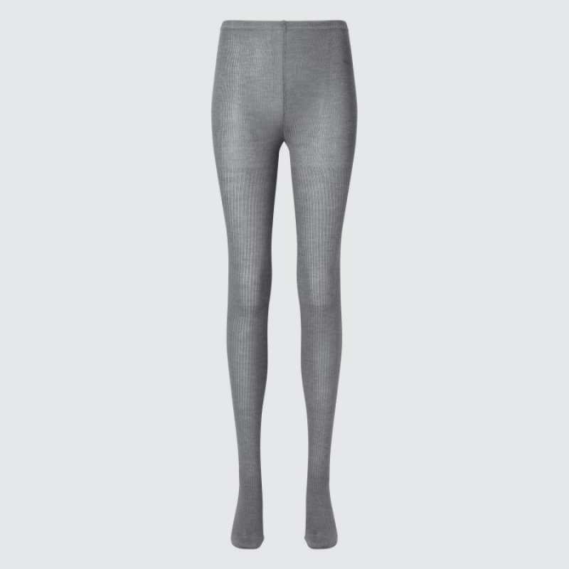 Uniqlo HEATTECH Ribbed Knitted Strumpbyxor Dam Grå | 6059046