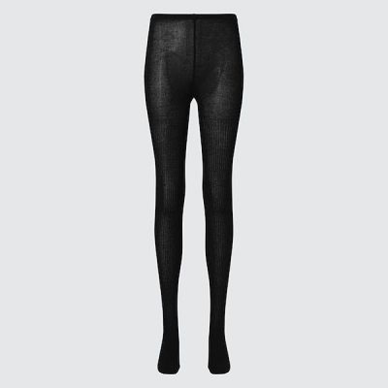 Uniqlo HEATTECH Ribbed Knitted Strumpbyxor Dam Svarta | 7485581