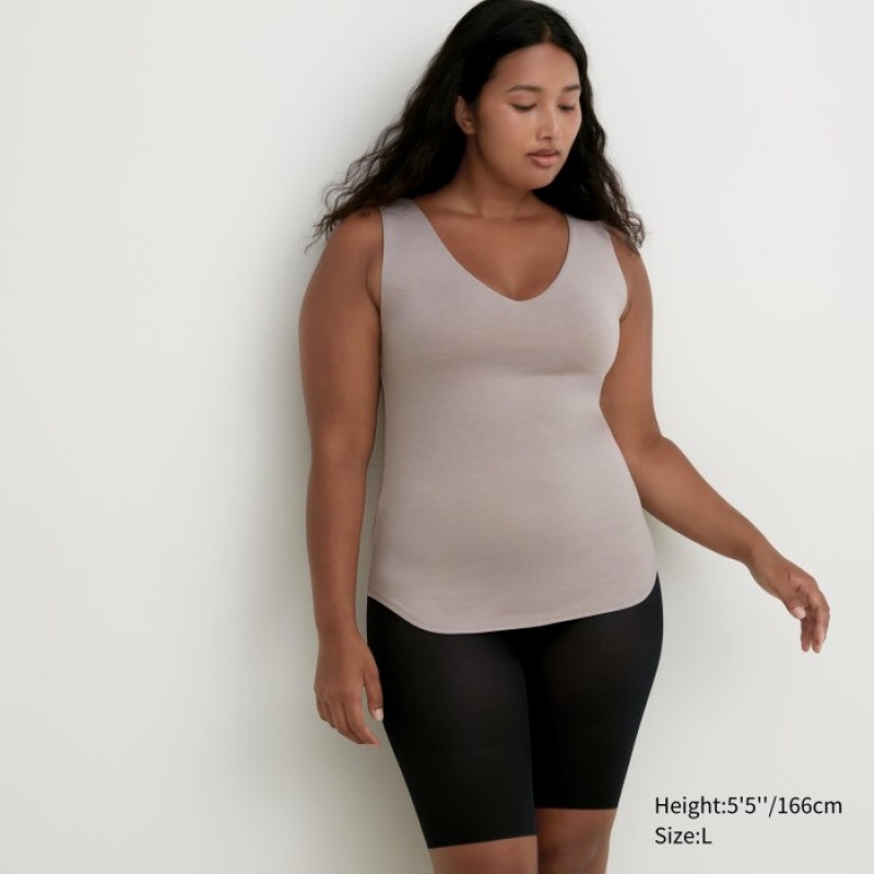 Uniqlo HEATTECH Sleeveless Silk Blend Linne Dam Grå | 3680218