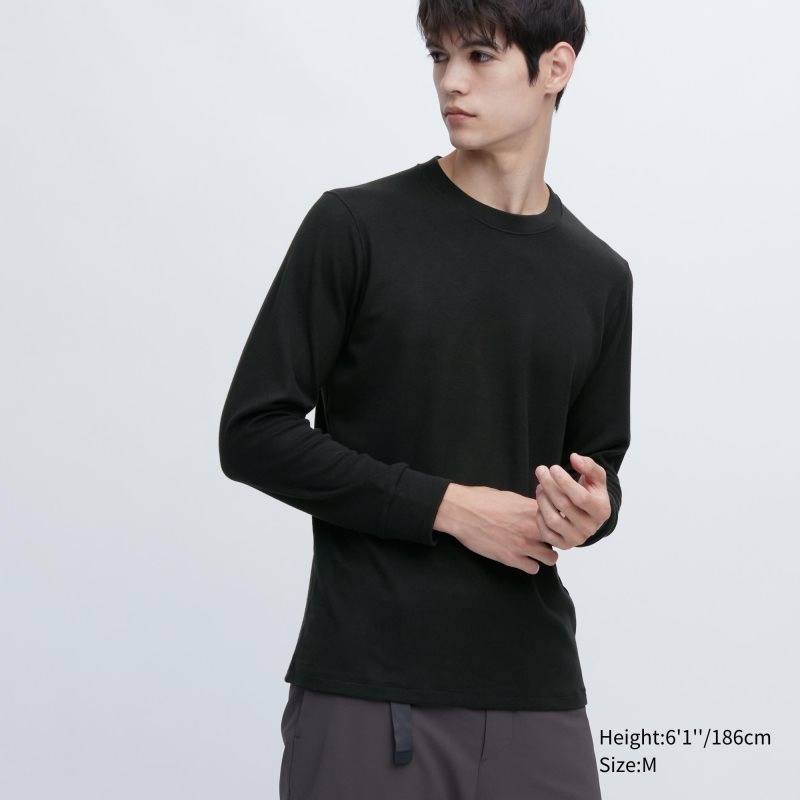 Uniqlo HEATTECH Ultra Warm Crew Neck Long-Sleeve T-shirt Herr Svarta | 5883590