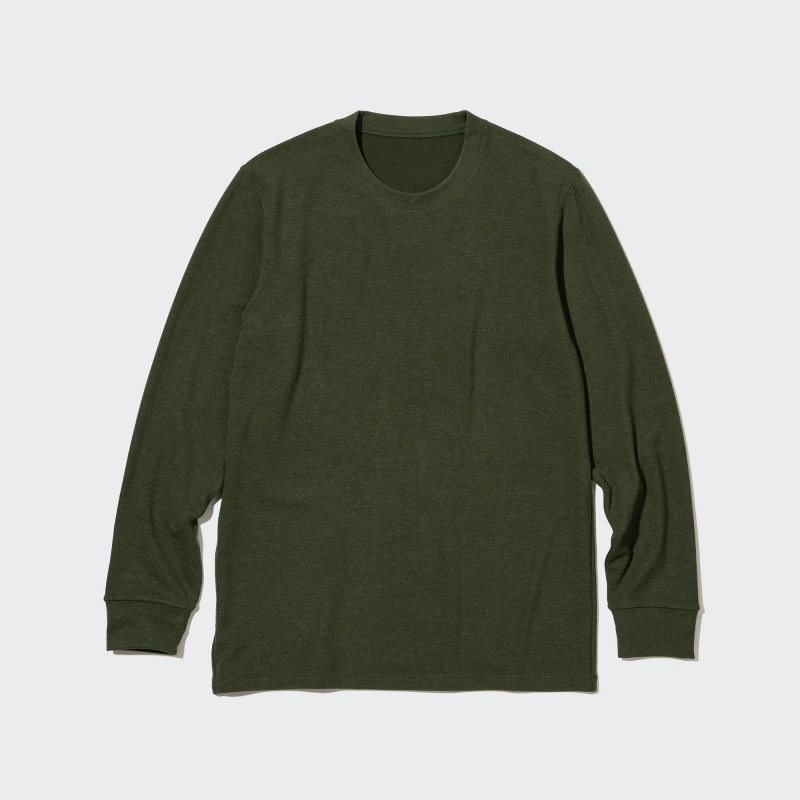 Uniqlo HEATTECH Ultra Warm Crew Neck Long-Sleeve T-shirt Herr Olivgröna | 244444