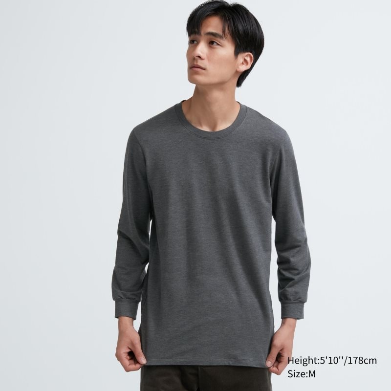 Uniqlo Heattech Cotton Crew Neck Extra Warm T-shirt Herr Grå | 1088973