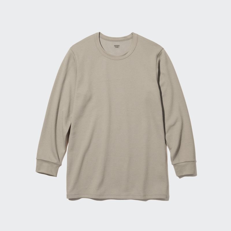 Uniqlo Heattech Cotton Waffle Crew Neck Extra Warm T-shirt Herr Beige | 3004538
