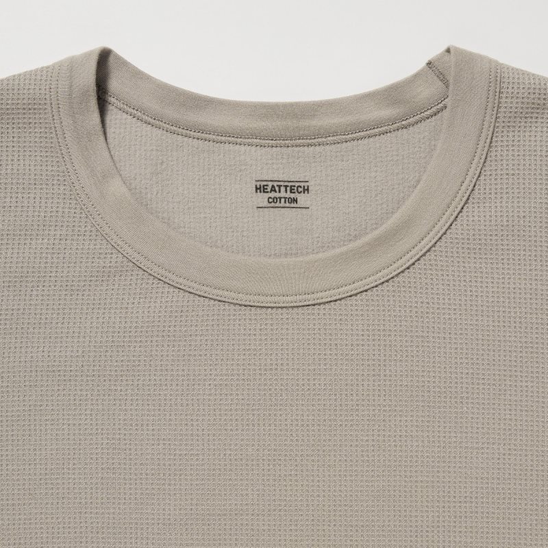 Uniqlo Heattech Cotton Waffle Crew Neck Extra Warm T-shirt Herr Beige | 3004538