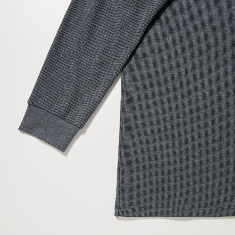 Uniqlo Heattech Cotton Waffle Crew Neck Long-sleeve Extra Warm T-shirt Herr Grå | 7297973