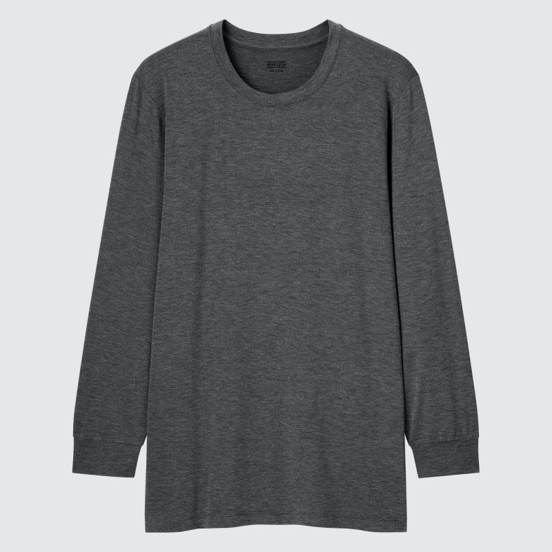 Uniqlo Heattech Crew Neck Long-sleeve T-shirt Herr Grå | 7250486