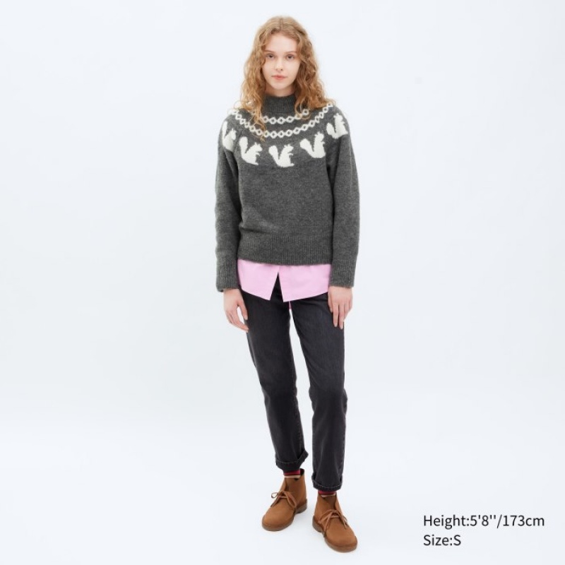 Uniqlo Jacquard Crew Neck Long-Sleeve Tröjor Dam Rosa | 4730749