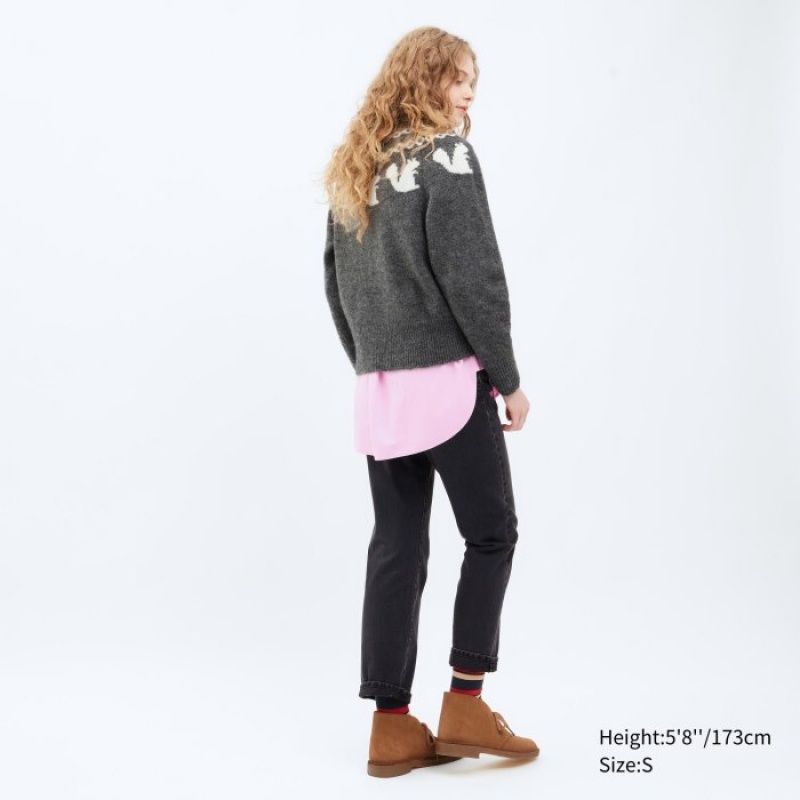 Uniqlo Jacquard Crew Neck Long-Sleeve Tröjor Dam Rosa | 4730749