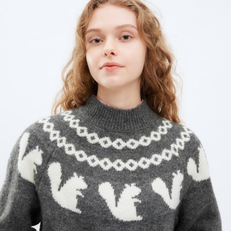 Uniqlo Jacquard Crew Neck Long-Sleeve Tröjor Dam Rosa | 4730749
