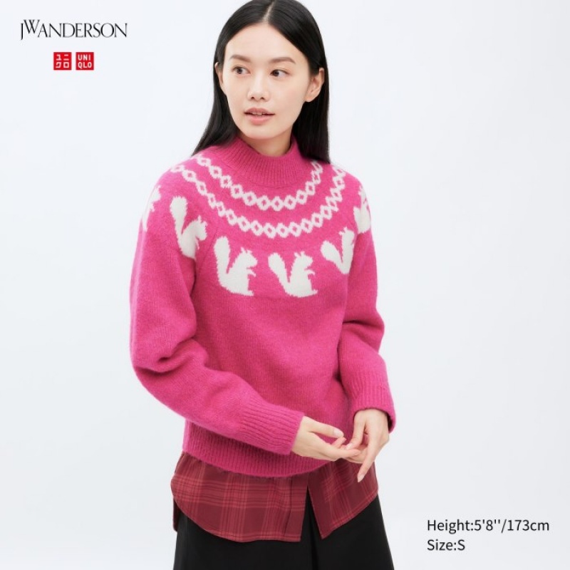 Uniqlo Jacquard Crew Neck Long-Sleeve Tröjor Dam Rosa | 4730749