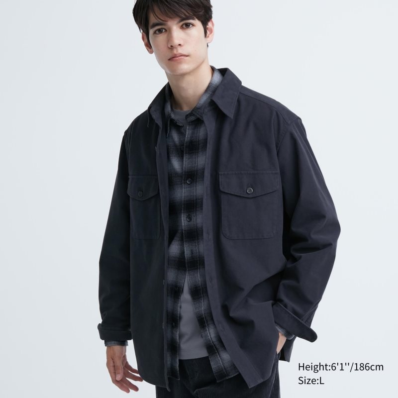 Uniqlo Jersey Utility Long-sleeve Overshirt Skjorta Herr Marinblå | 8805486