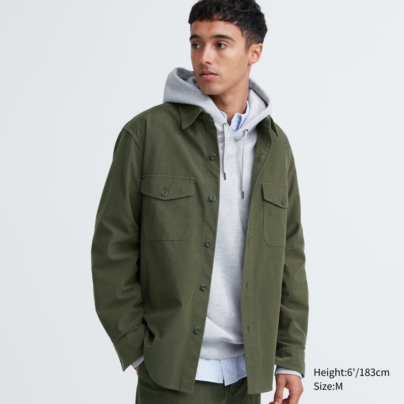 Uniqlo Jersey Utility Long-sleeve Overshirt Skjorta Herr Olivgröna | 3315490