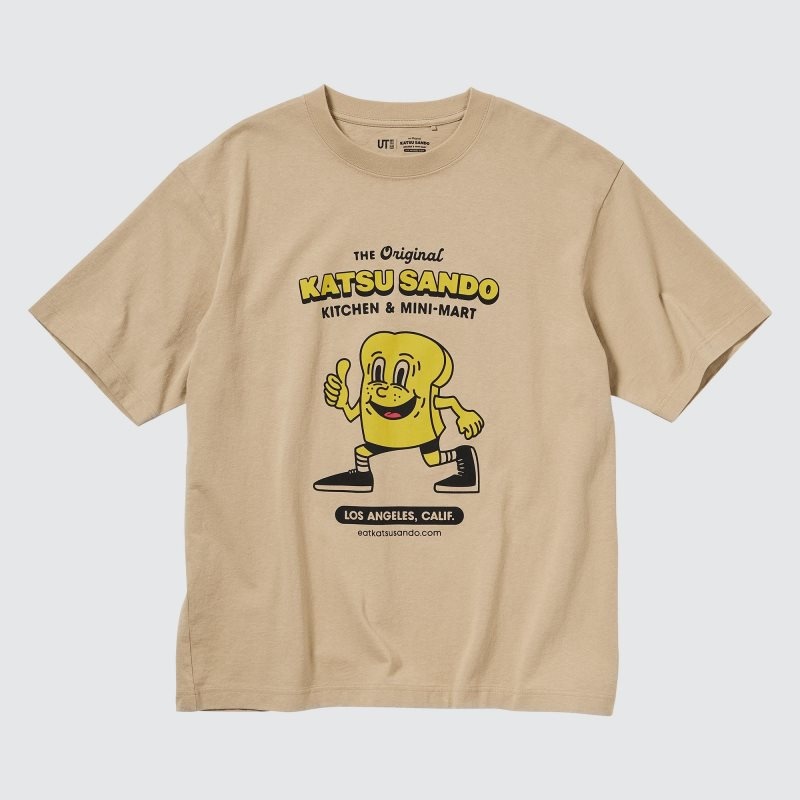 Uniqlo L.A. Eats Ut Oversized Short-sleeve Graphic Katsu Sando T-shirt Herr Beige | 3567862