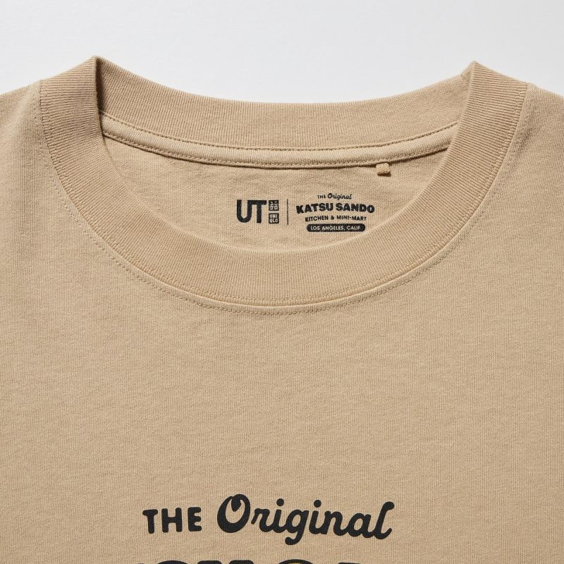 Uniqlo L.A. Eats Ut Oversized Short-sleeve Graphic Katsu Sando T-shirt Herr Beige | 3567862