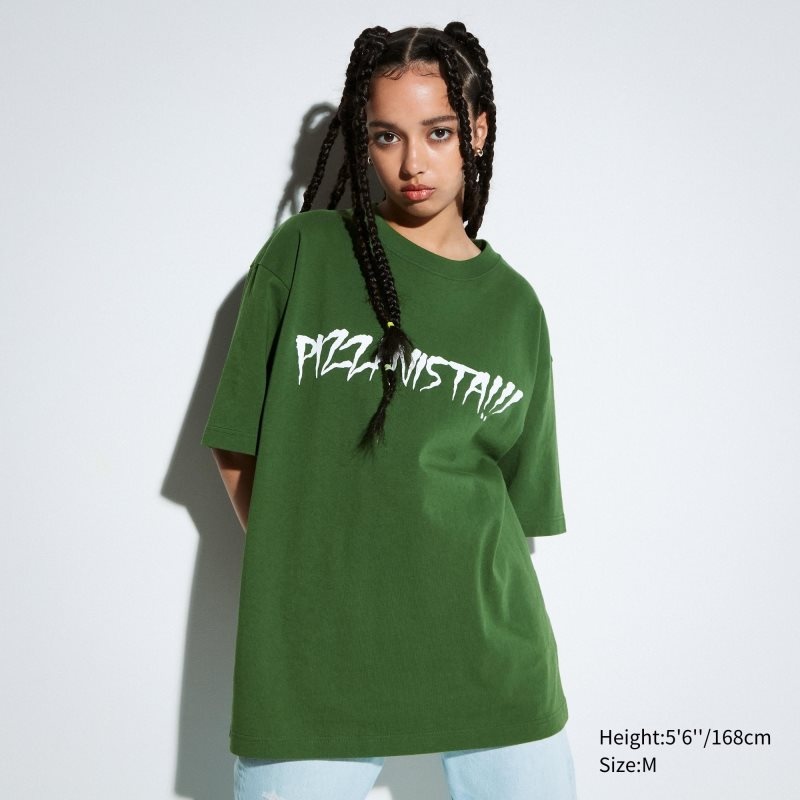 Uniqlo L.A. Eats Ut Oversized Short-sleeve Graphic Pizzanista! T-shirt Herr Gröna | 8329486