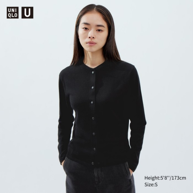 Uniqlo Merino Blend Long-Sleeve Crew Neck Kofta Dam Svarta | 2276190