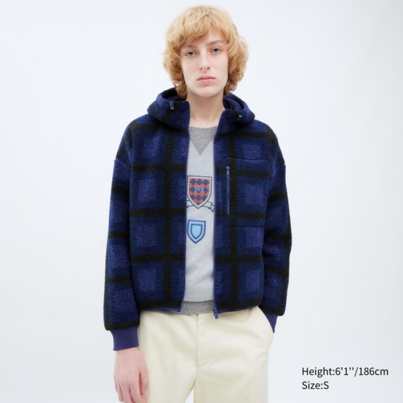 Uniqlo Pile Lined Fleece Printed Full-Zip Hoodie Dam Marinblå | 5182767