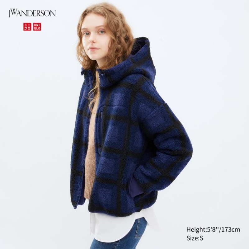 Uniqlo Pile Lined Fleece Printed Full-Zip Hoodie Dam Marinblå | 5182767