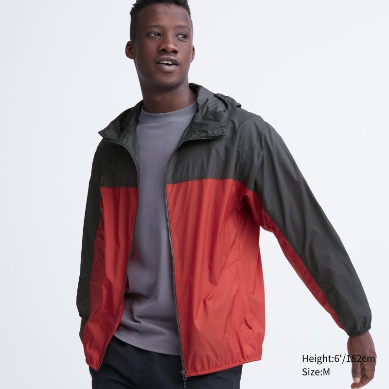 Uniqlo Pocketable Uv Protection 3d Cut Color Block Parka Herr Röda | 4114964