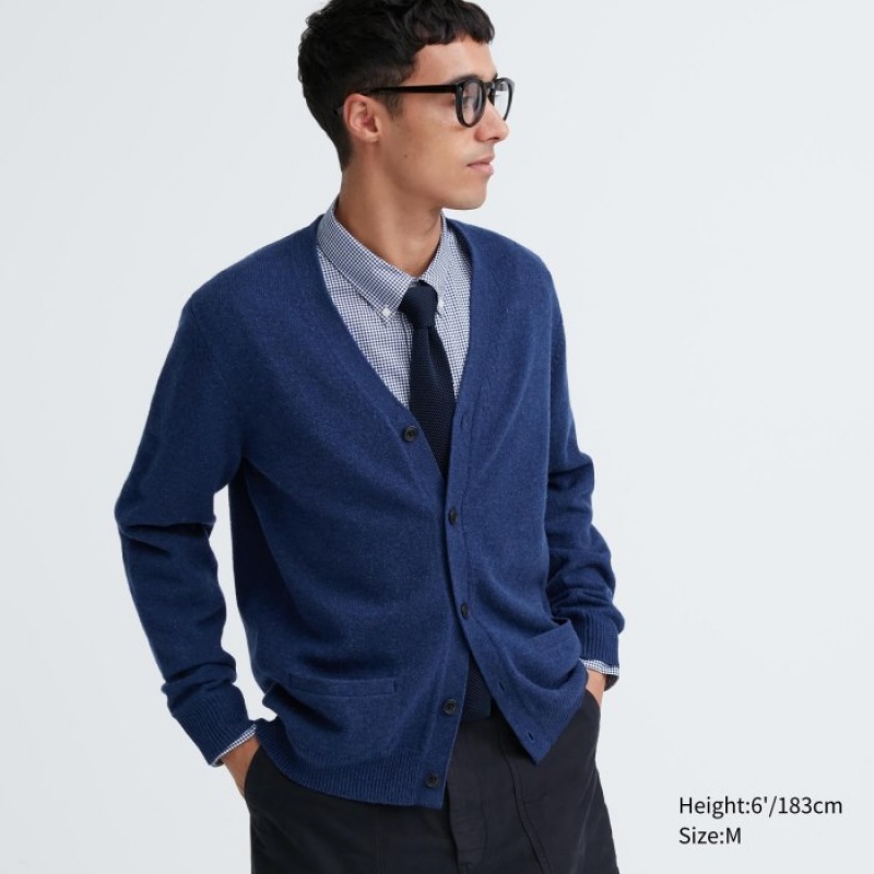 Uniqlo Premium Lambswool V-Neck Kofta Dam Blå | 9061857