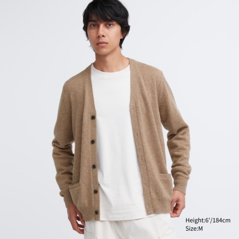 Uniqlo Premium Lambswool V-Neck Kofta Dam Beige | 6864767
