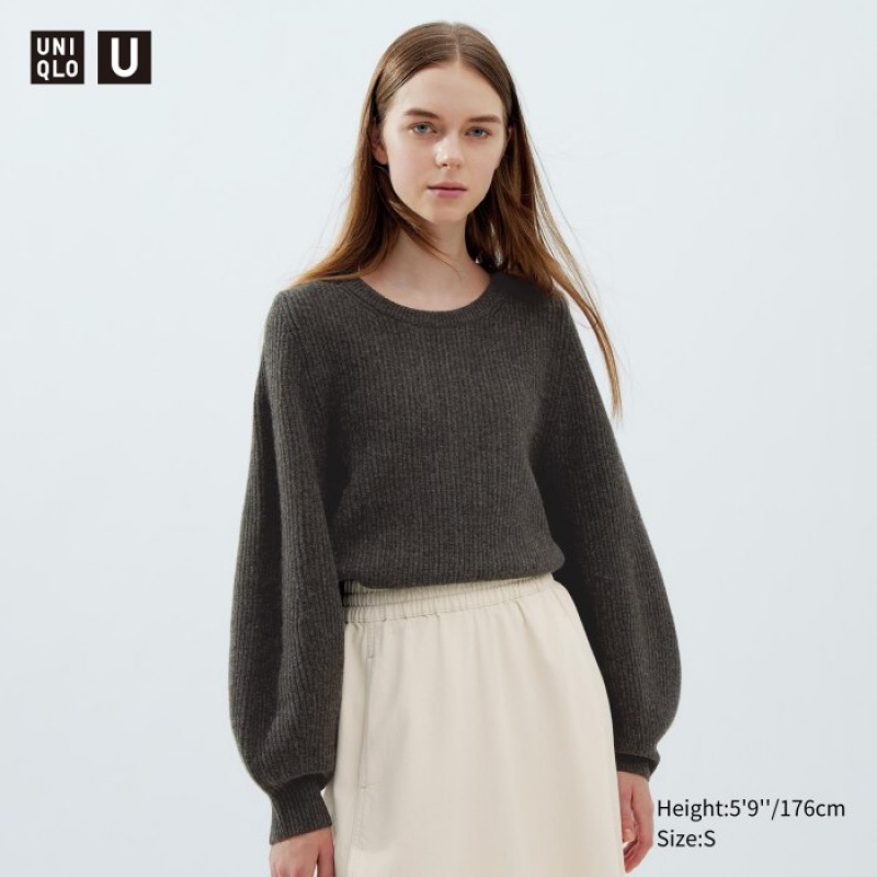 Uniqlo Premium Lambswool Volume Long-Sleeve Tröjor Dam Bruna | 9818467