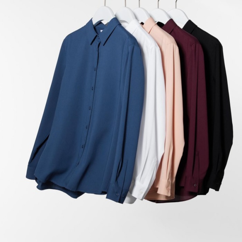 Uniqlo Rayon Long-Sleeve Blus Dam Rosa | 7212547