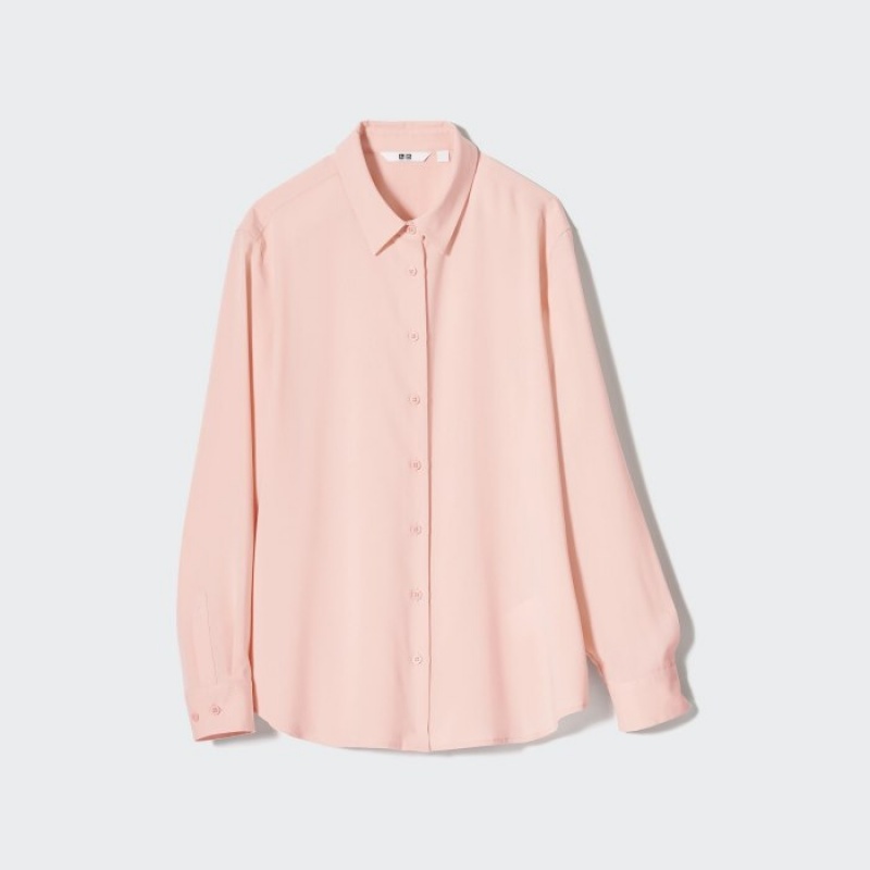 Uniqlo Rayon Long-Sleeve Blus Dam Rosa | 7212547