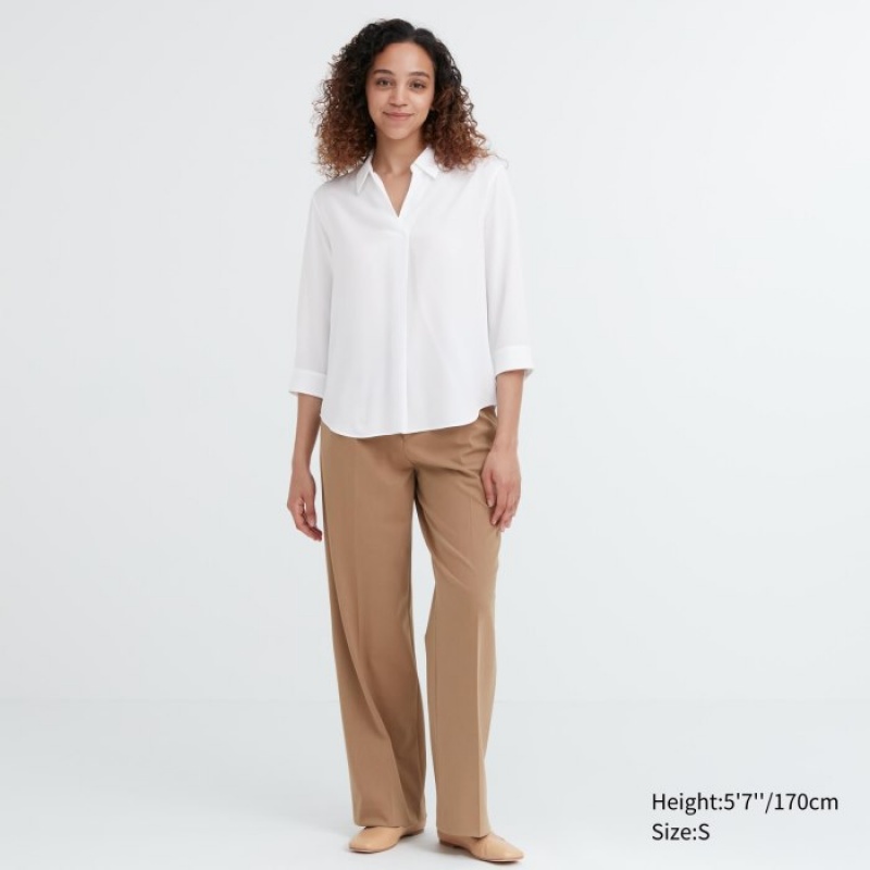 Uniqlo Rayon Skipper Collar 3/4-Sleeve Blus Dam Vita | 4372785