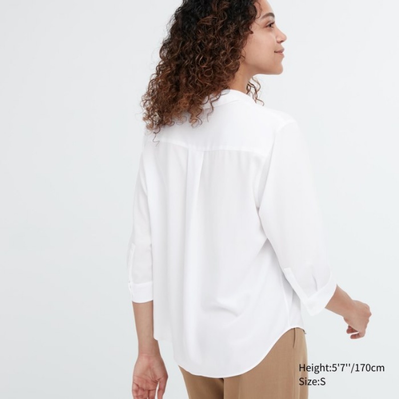 Uniqlo Rayon Skipper Collar 3/4-Sleeve Blus Dam Vita | 4372785