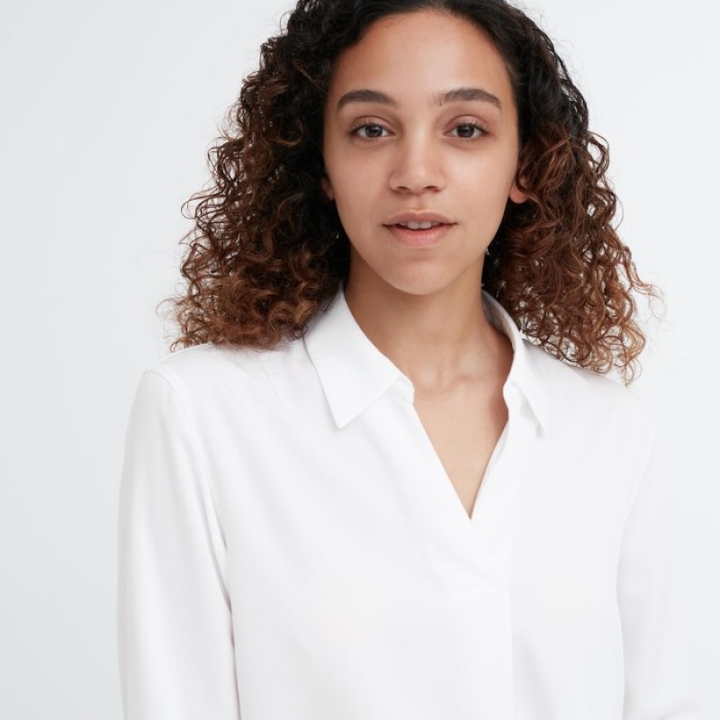 Uniqlo Rayon Skipper Collar 3/4-Sleeve Blus Dam Vita | 4372785
