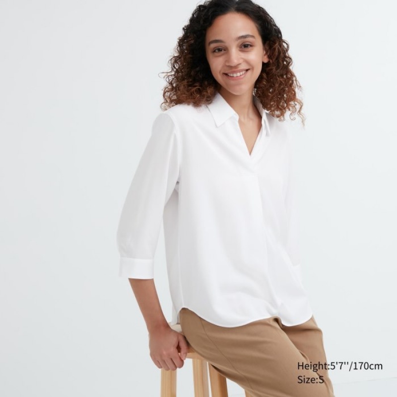Uniqlo Rayon Skipper Collar 3/4-Sleeve Blus Dam Vita | 4372785