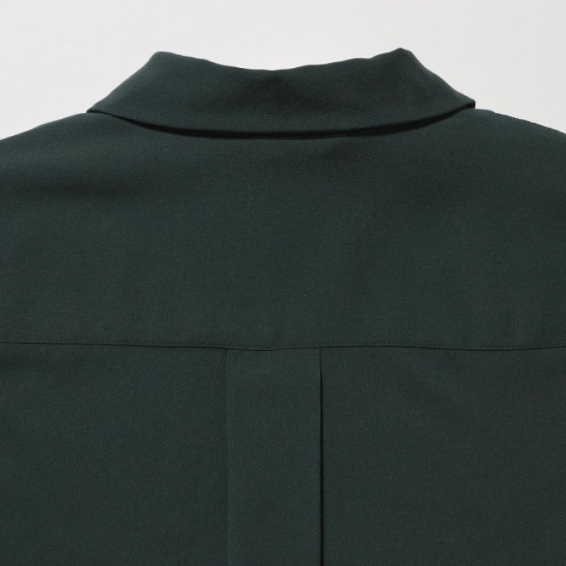 Uniqlo Rayon Skipper Collar 3/4-Sleeve Blus Dam Gröna | 767232