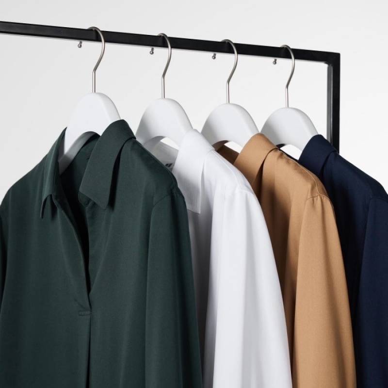 Uniqlo Rayon Skipper Collar 3/4-Sleeve Blus Dam Gröna | 767232