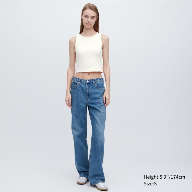 Uniqlo Ribbed Cropped Sleeveless Linne Dam Vita | 769821