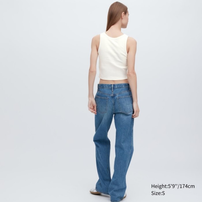 Uniqlo Ribbed Cropped Sleeveless Linne Dam Vita | 769821