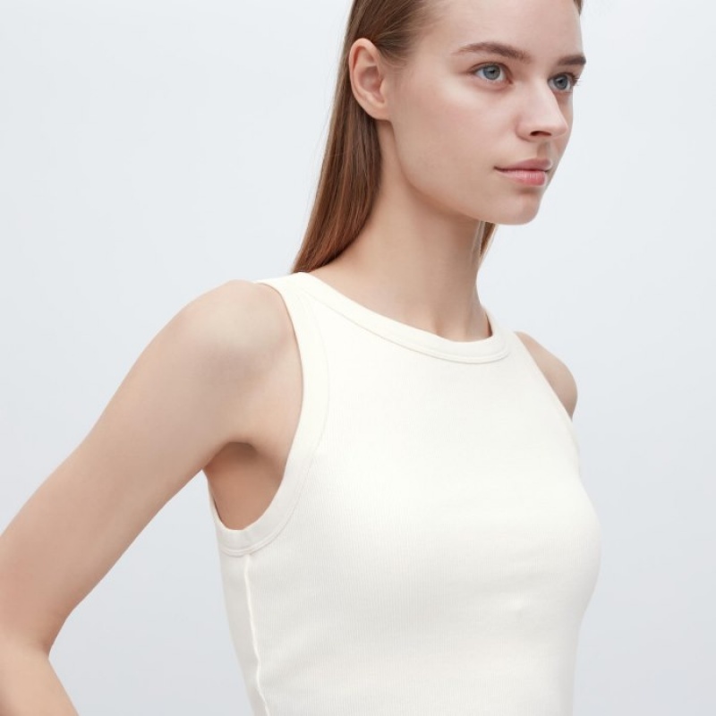 Uniqlo Ribbed Cropped Sleeveless Linne Dam Vita | 769821
