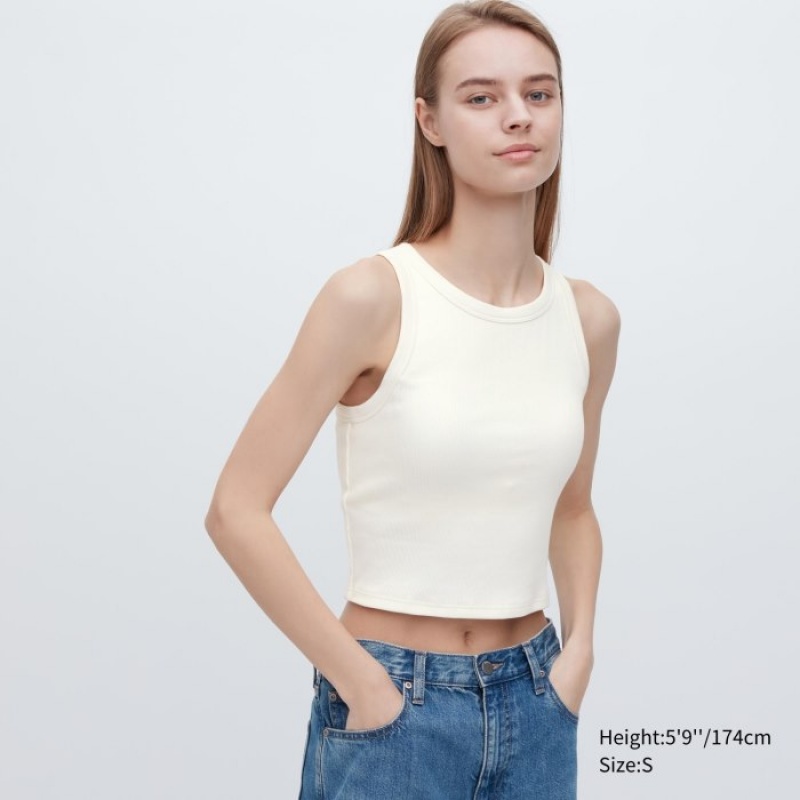 Uniqlo Ribbed Cropped Sleeveless Linne Dam Vita | 769821