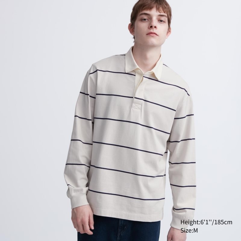 Uniqlo Rugger Long-sleeve Piketröja Herr Beige | 9720191