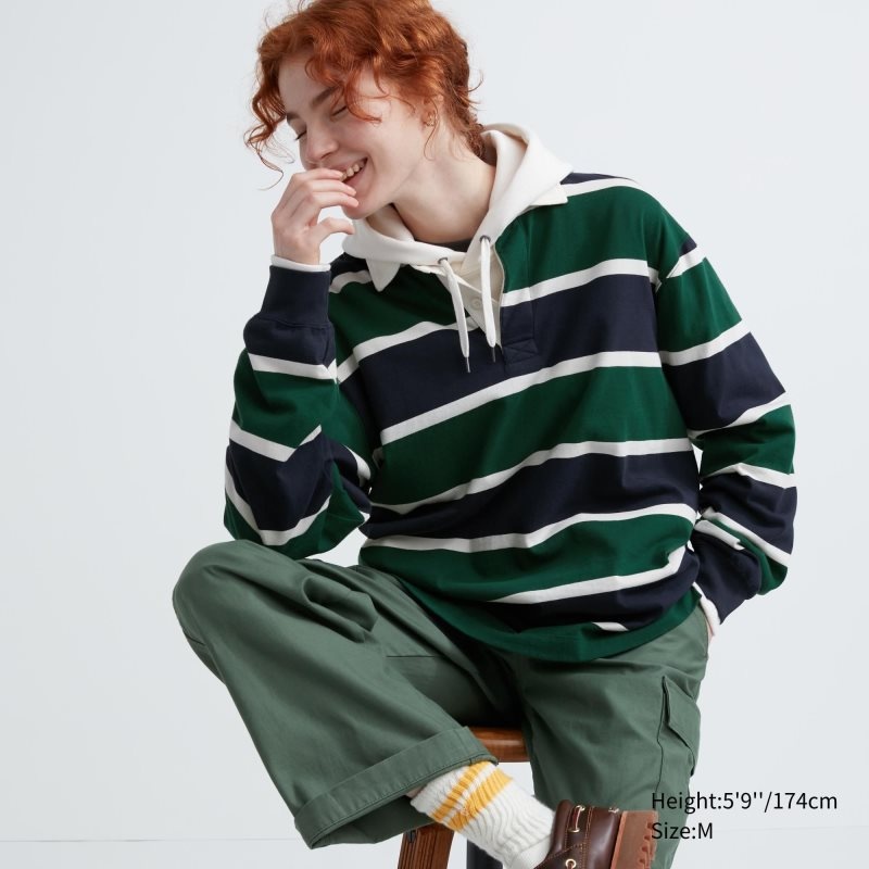 Uniqlo Rugger Long-sleeve Piketröja Herr Gröna | 8787866