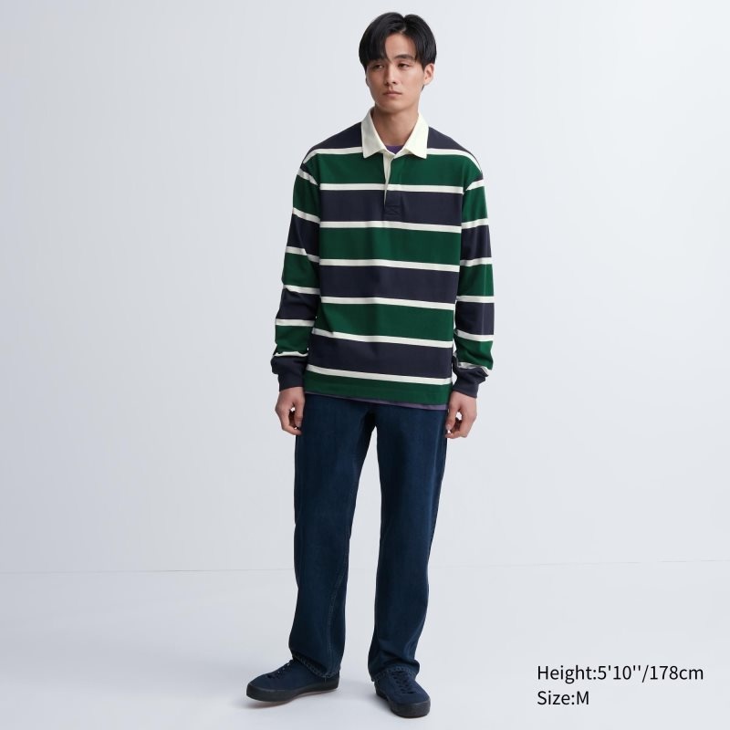 Uniqlo Rugger Long-sleeve Piketröja Herr Gröna | 8787866
