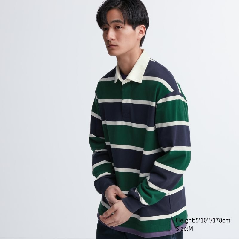 Uniqlo Rugger Long-sleeve Piketröja Herr Gröna | 8787866