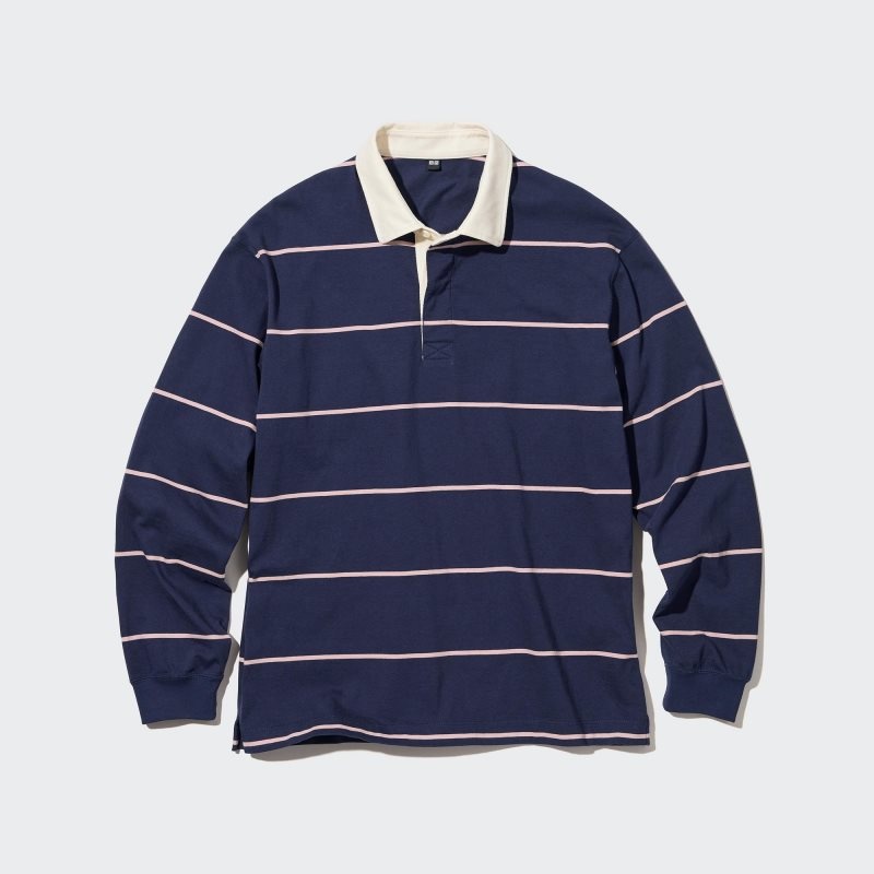 Uniqlo Rugger Long-sleeve Piketröja Herr Marinblå | 772111
