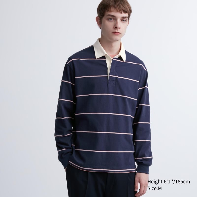 Uniqlo Rugger Long-sleeve Piketröja Herr Marinblå | 772111