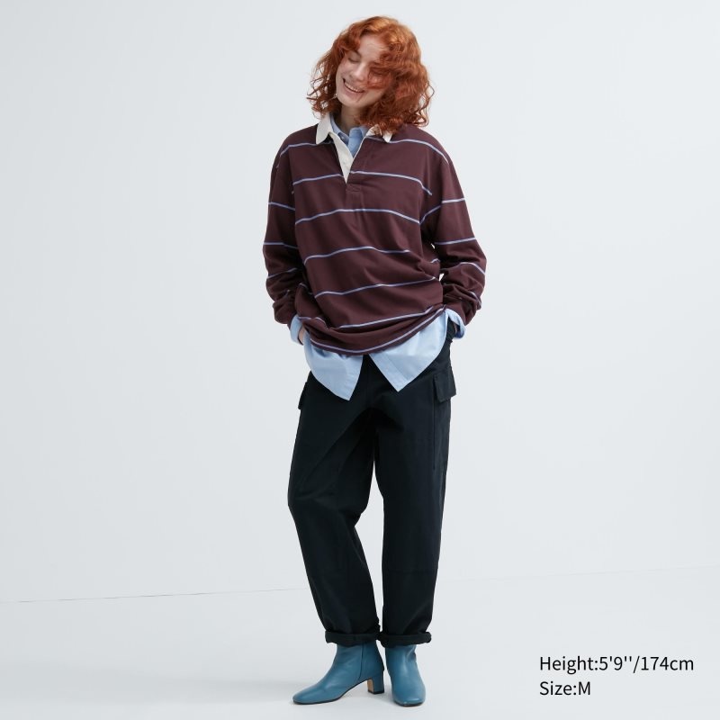 Uniqlo Rugger Long-sleeve Piketröja Herr Vinröda | 1764155