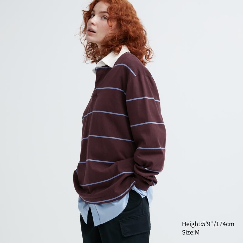 Uniqlo Rugger Long-sleeve Piketröja Herr Vinröda | 1764155